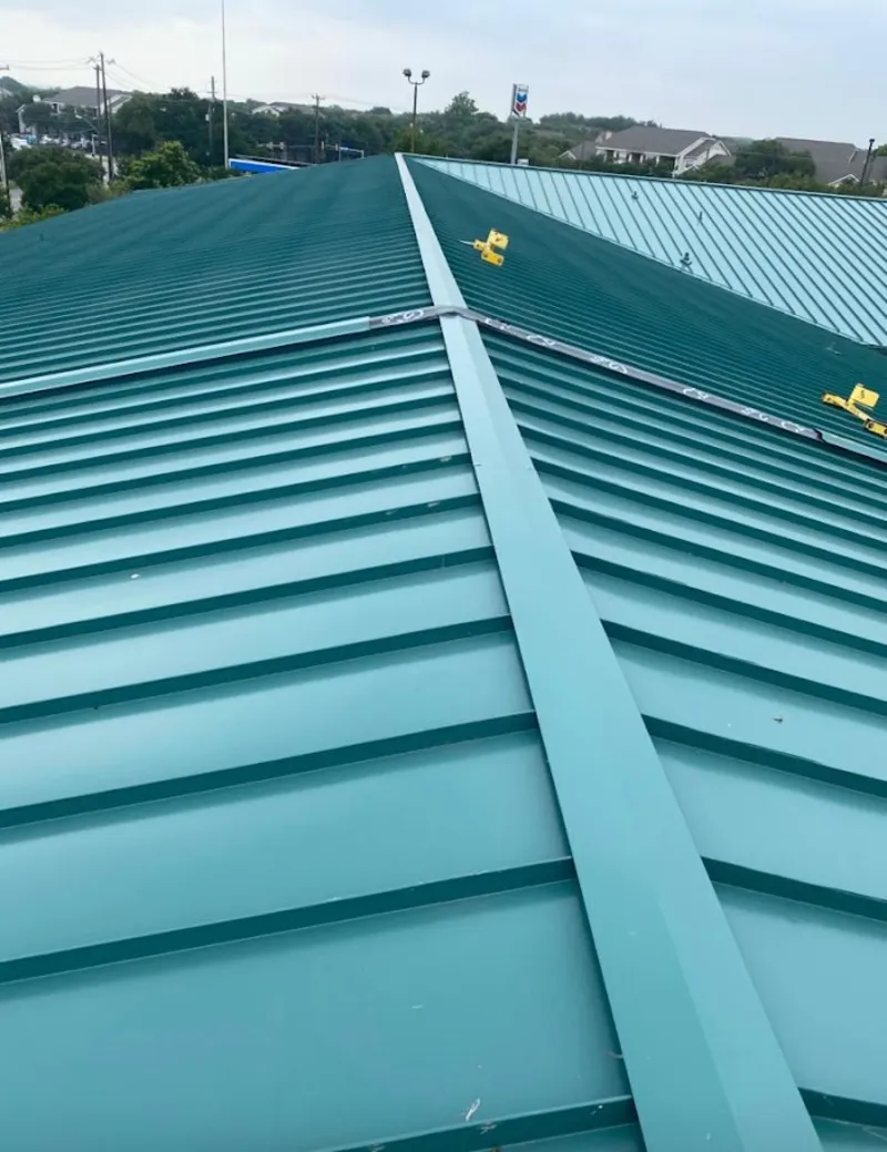 Green commercial metal roof ridge and valley for Metal Roof Repair in North Las Vegas